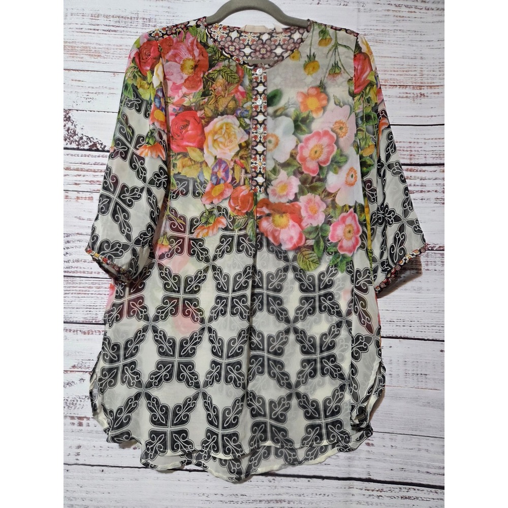 Soft Surroundings Floral Geometric Sheer Chiffon Tunic Top PS Art To Wear